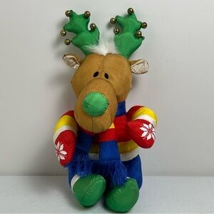 VTG 90s Nylon 12” Plush Stuffins Puffalumps Christmas Jingle Bell Reindeer Moose